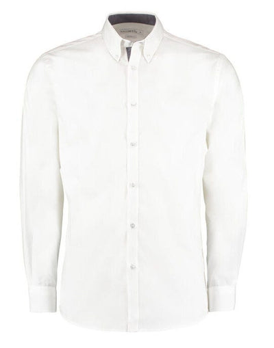 Kustom Kit KK190 Mens LS Contrast BDC Shirt - White/Mid Blue