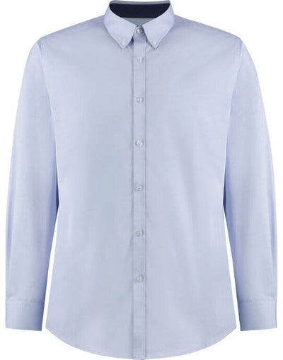 Kustom Kit KK190 Mens LS Contrast BDC Shirt - Light Blue/Navy