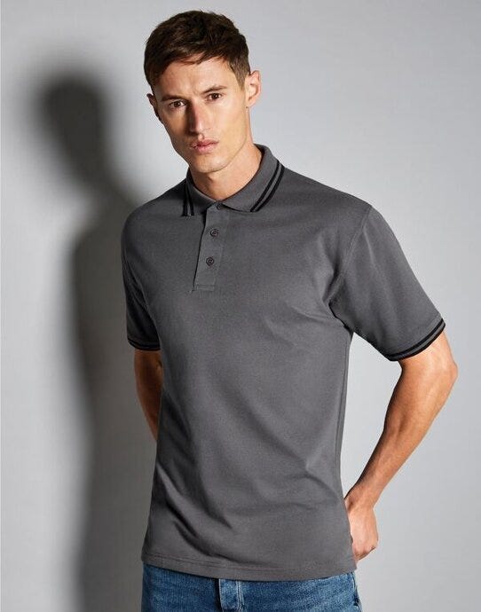 Kustom Kit KK409 Mens Tipped Collar Polo - Charcoal/Black
