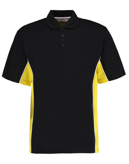 Kustom Kit KK475 Mens Classic Track Polo - Black/Sun Yellow/White