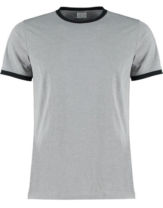 Kustom Kit KK508 Mens Fashion Fit Ringer Tee - Light Grey Marl/ Black