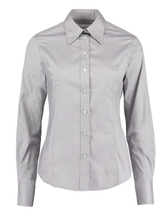 Kustom Kit KK702 Lady LS Tailored Oxford Shirt - Silver Grey
