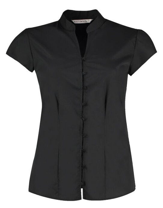 Kustom Kit KK727 Ladies Mandarin Collar Blouse - Black