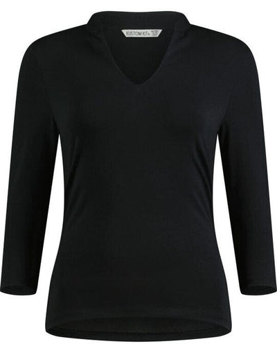 Kustom Kit KK785 Lady Mandarin Collar 3/4 Top - Black
