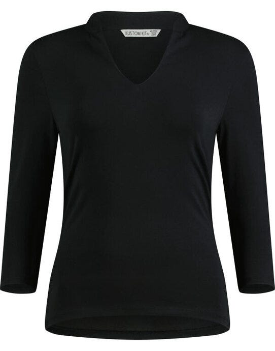Kustom Kit KK785 Lady Mandarin Collar 3/4 Top - Black