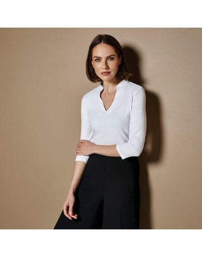 Kustom Kit KK785 Lady Mandarin Collar 3/4 Top - White