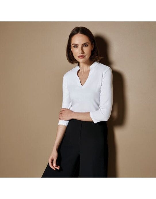 Kustom Kit KK785 Lady Mandarin Collar 3/4 Top - White