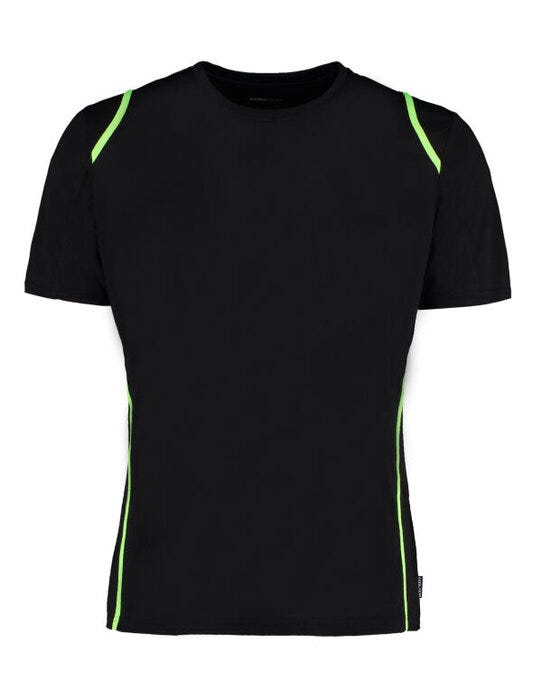 Kustom Kit KK991 Mens Cooltex Contrast Tee - Black/Flourescent Lime