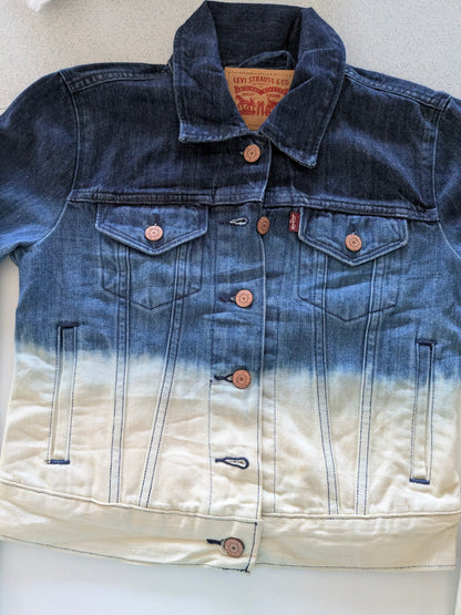 Levi’s Women’s Denim Jacket XS Blue White Ombre Gradient Trucker Style - USASTARFASHION