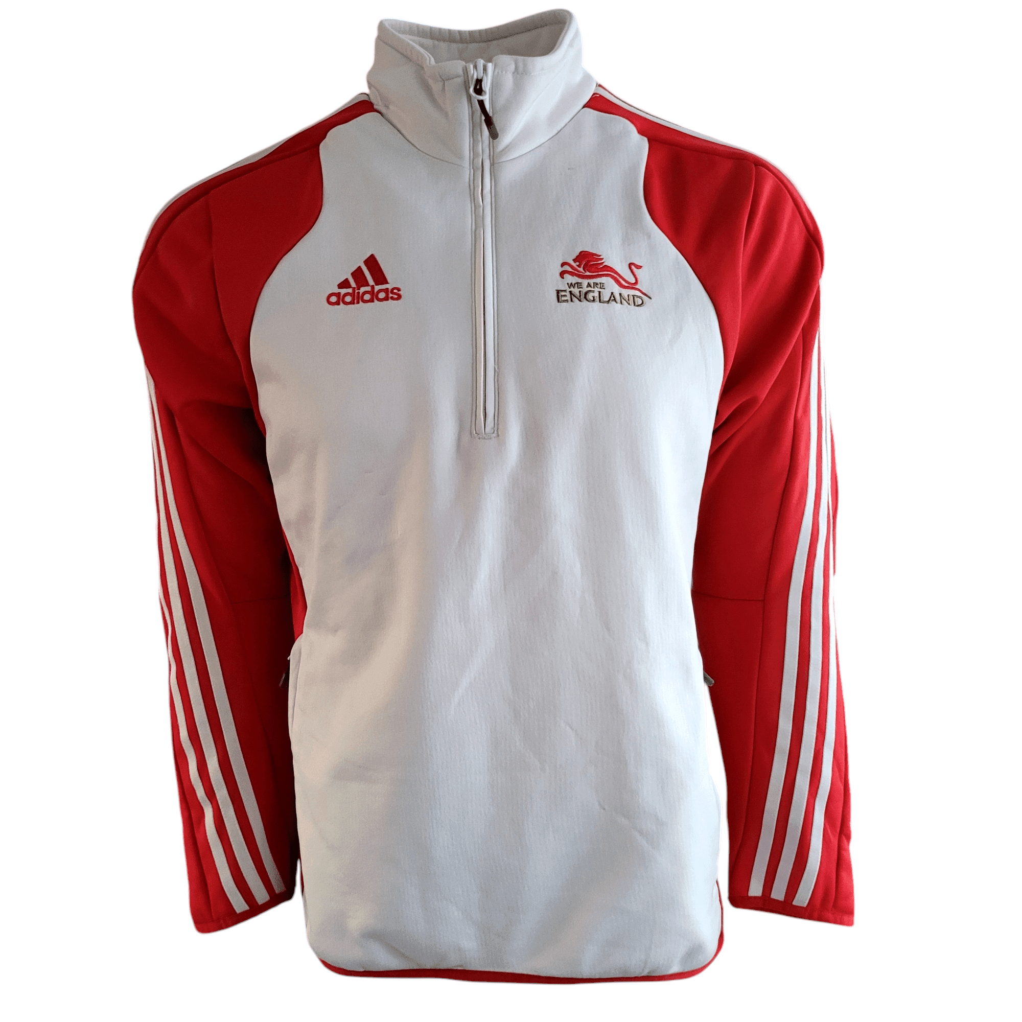 Vintage Adidas England Lions Quarter-Zip Pullover Jacket - Size UK 38/40, Red & White - USASTARFASHION