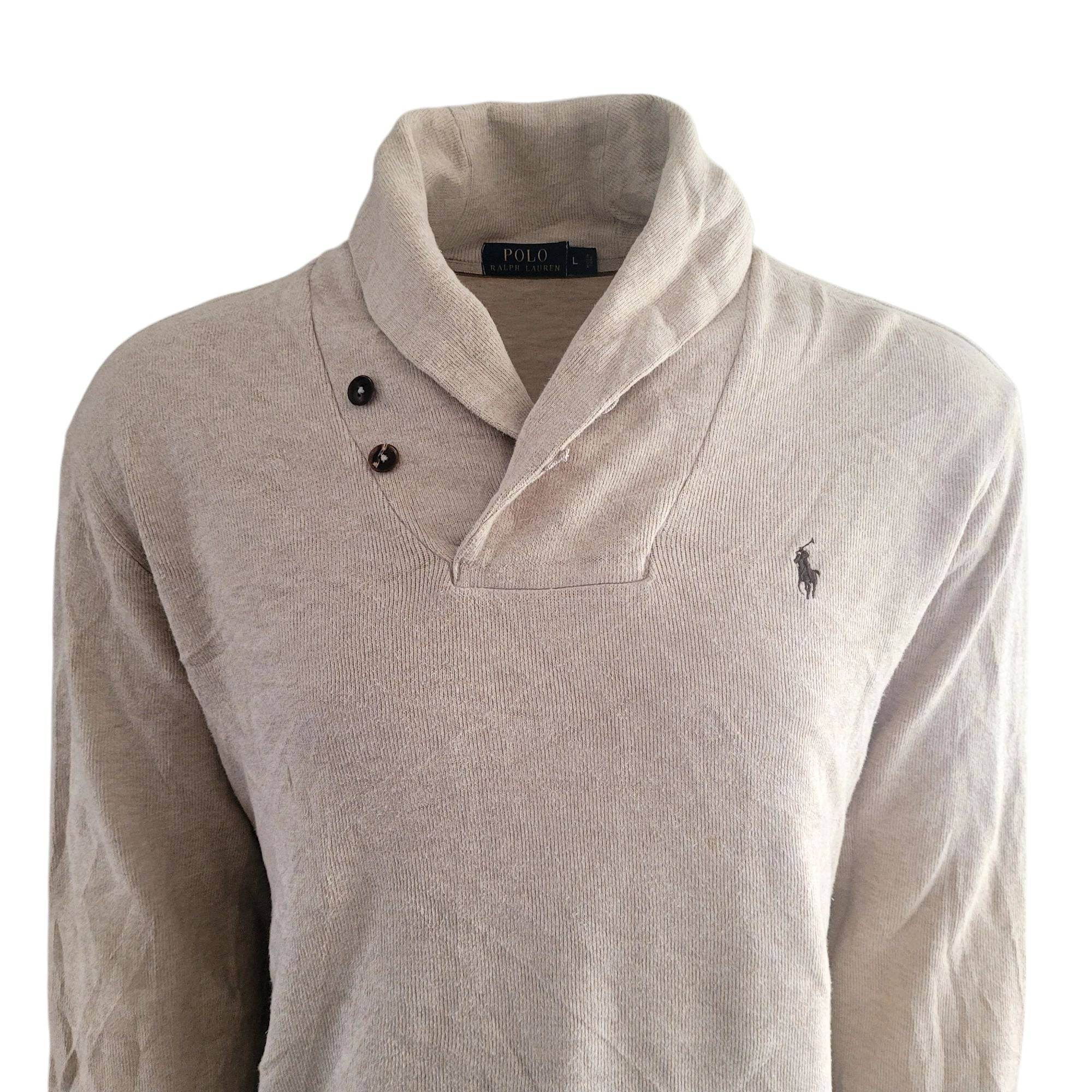 Polo Ralph Lauren Shawl Collar Sweatshirt – Beige, Size M - USASTARFASHION