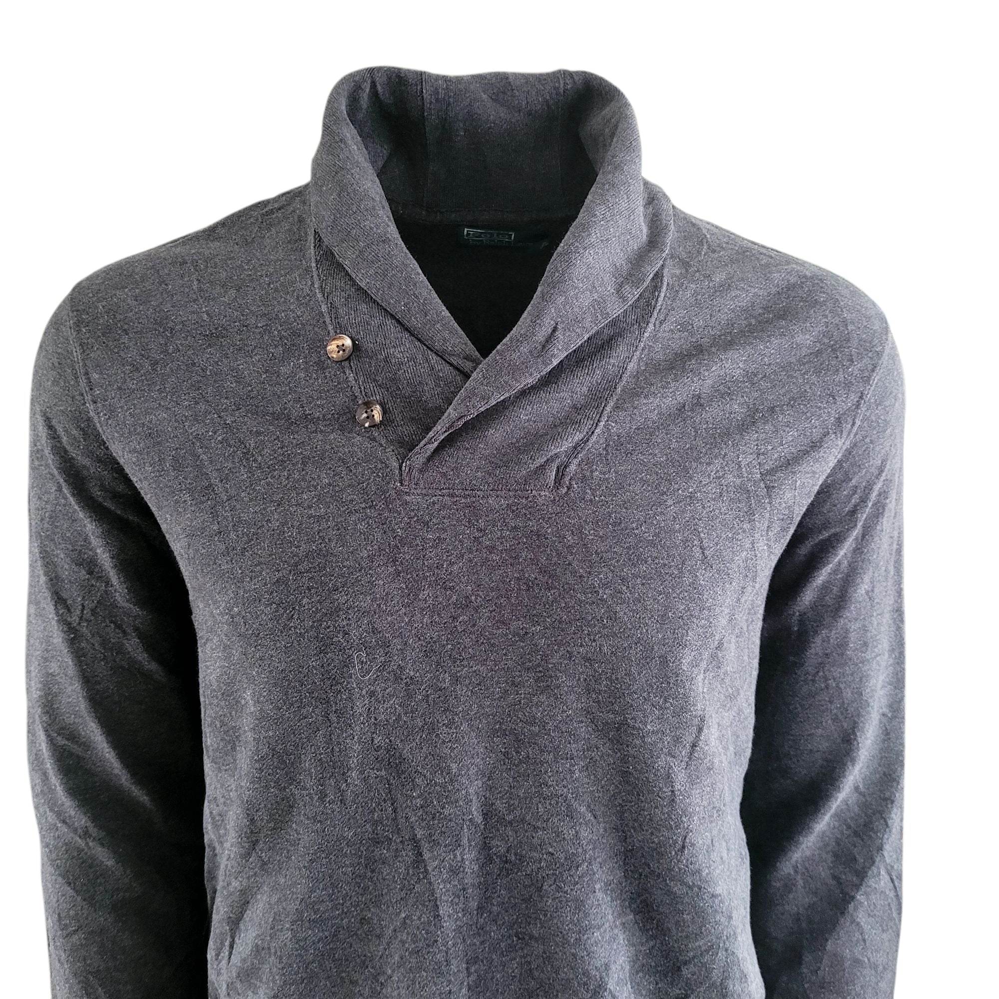 Vintage Polo Ralph Lauren Shawl Sweatshirt – Grey, Size L - USASTARFASHION