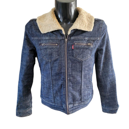 Vintage Levi’s Women’s Sherpa Denim Jacket – Dark Wash, S/P - USASTARFASHION