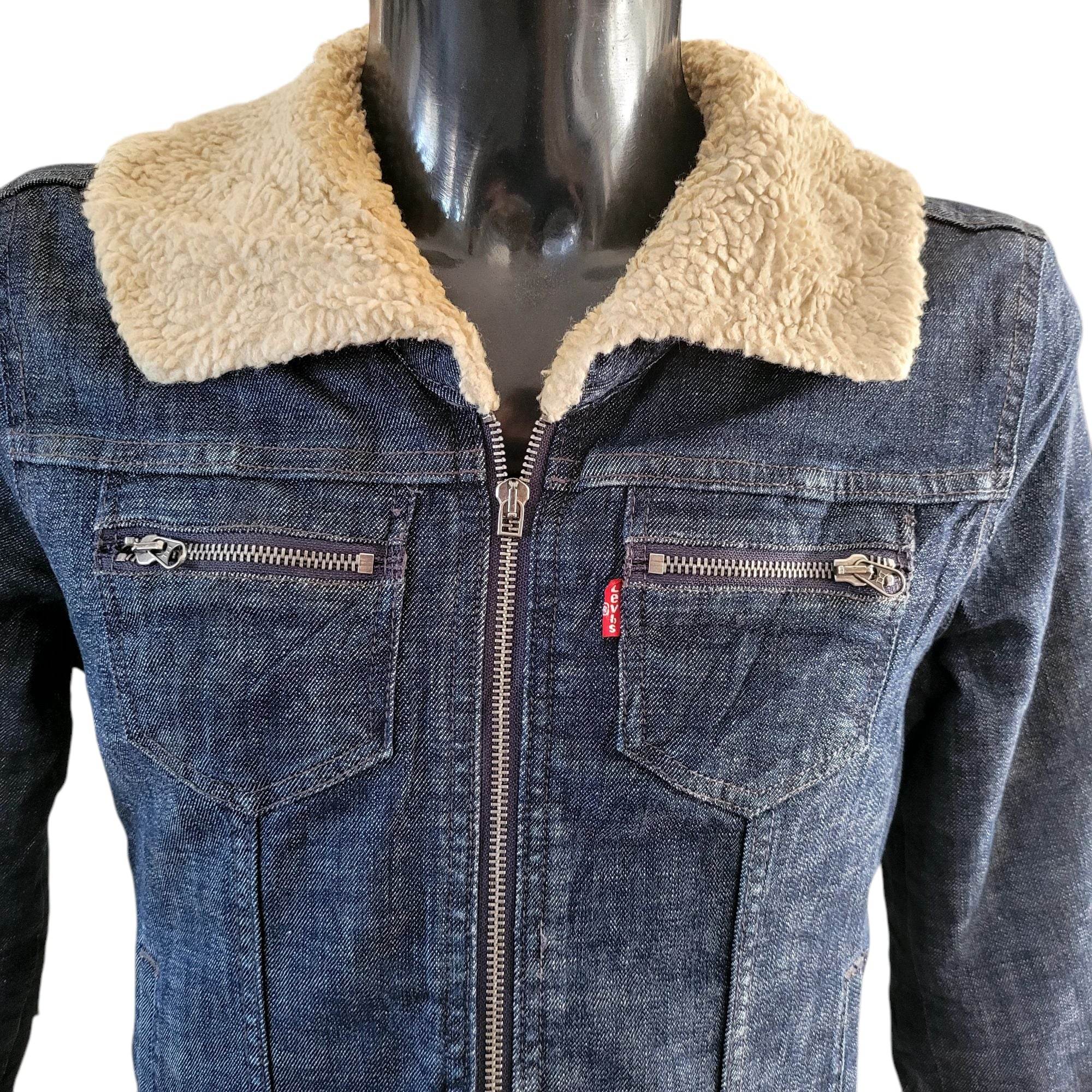 Vintage Levi’s Women’s Sherpa Denim Jacket – Dark Wash, S/P - USASTARFASHION