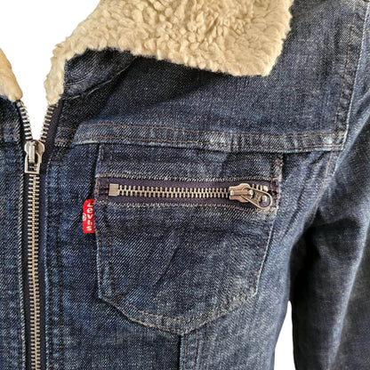 Vintage Levi’s Women’s Sherpa Denim Jacket – Dark Wash, S/P - USASTARFASHION