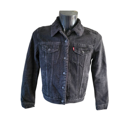 Vintage Levi’s Premium Sherpa Black Denim Jacket – Size S - USASTARFASHION