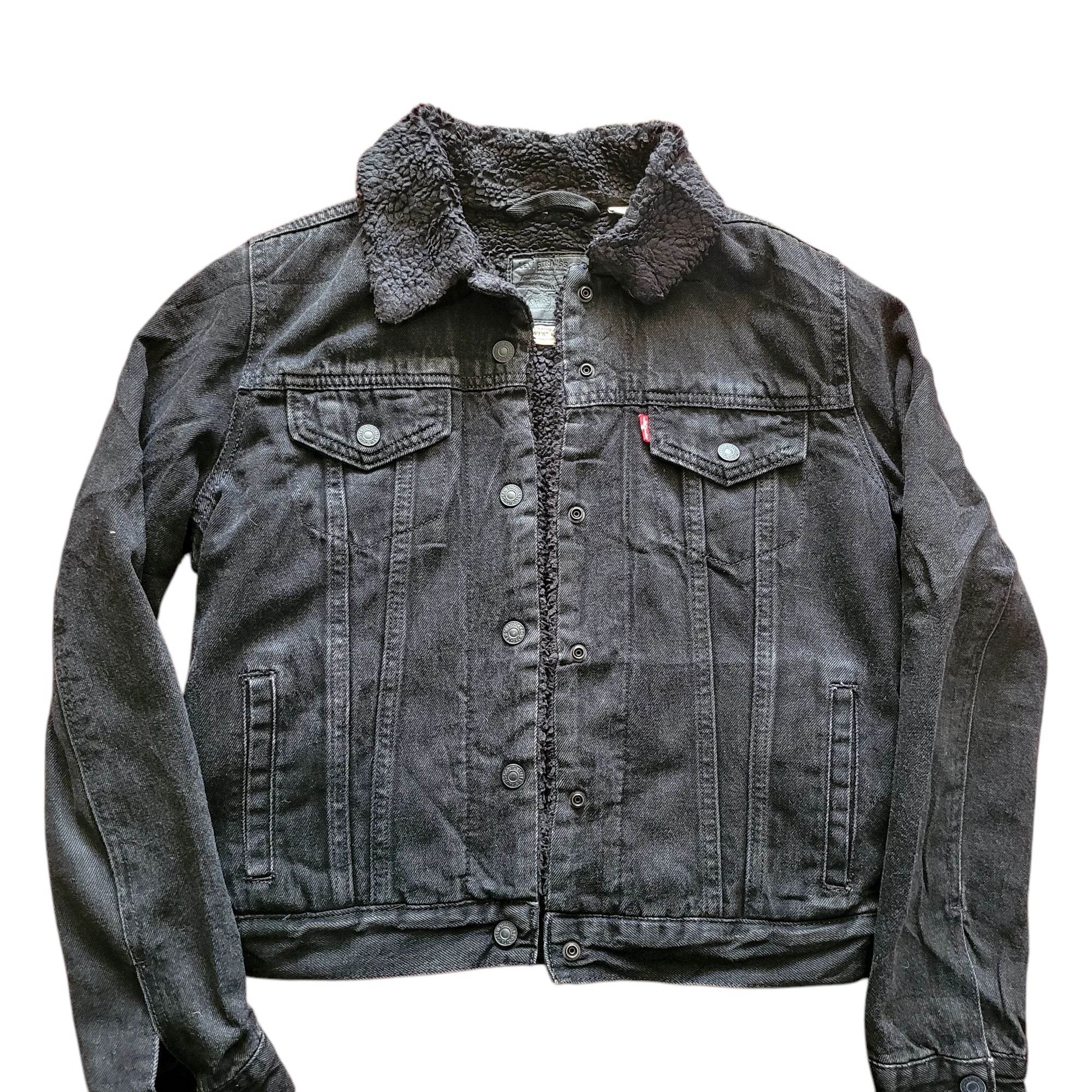Vintage Levi’s Premium Sherpa Black Denim Jacket – Size S - USASTARFASHION