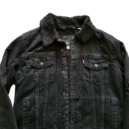Vintage Levi’s Premium Sherpa Black Denim Jacket – Size S - USASTARFASHION