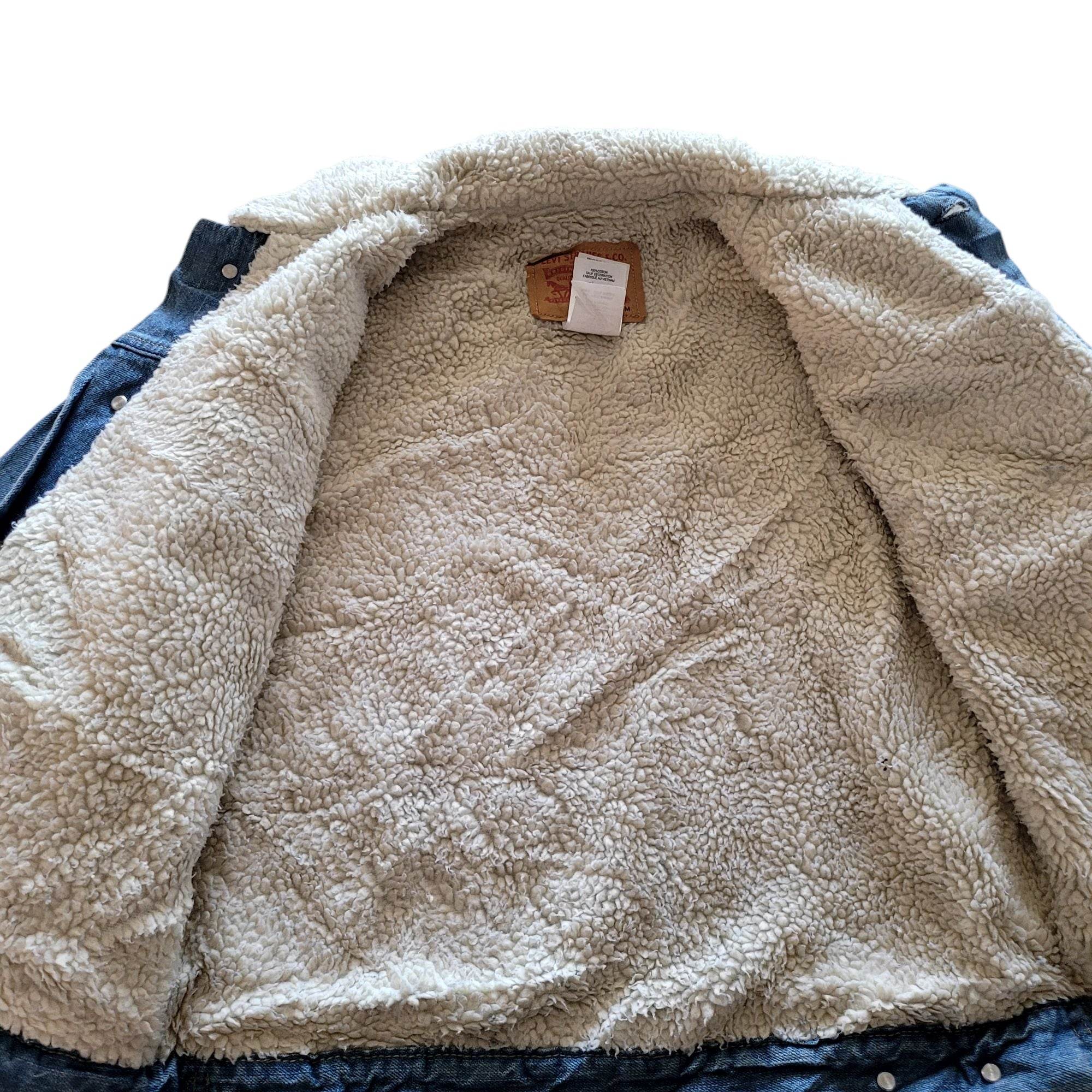 Vintage Levi’s Sherpa Denim Trucker Jacket – Youth M (10–12) - USASTARFASHION