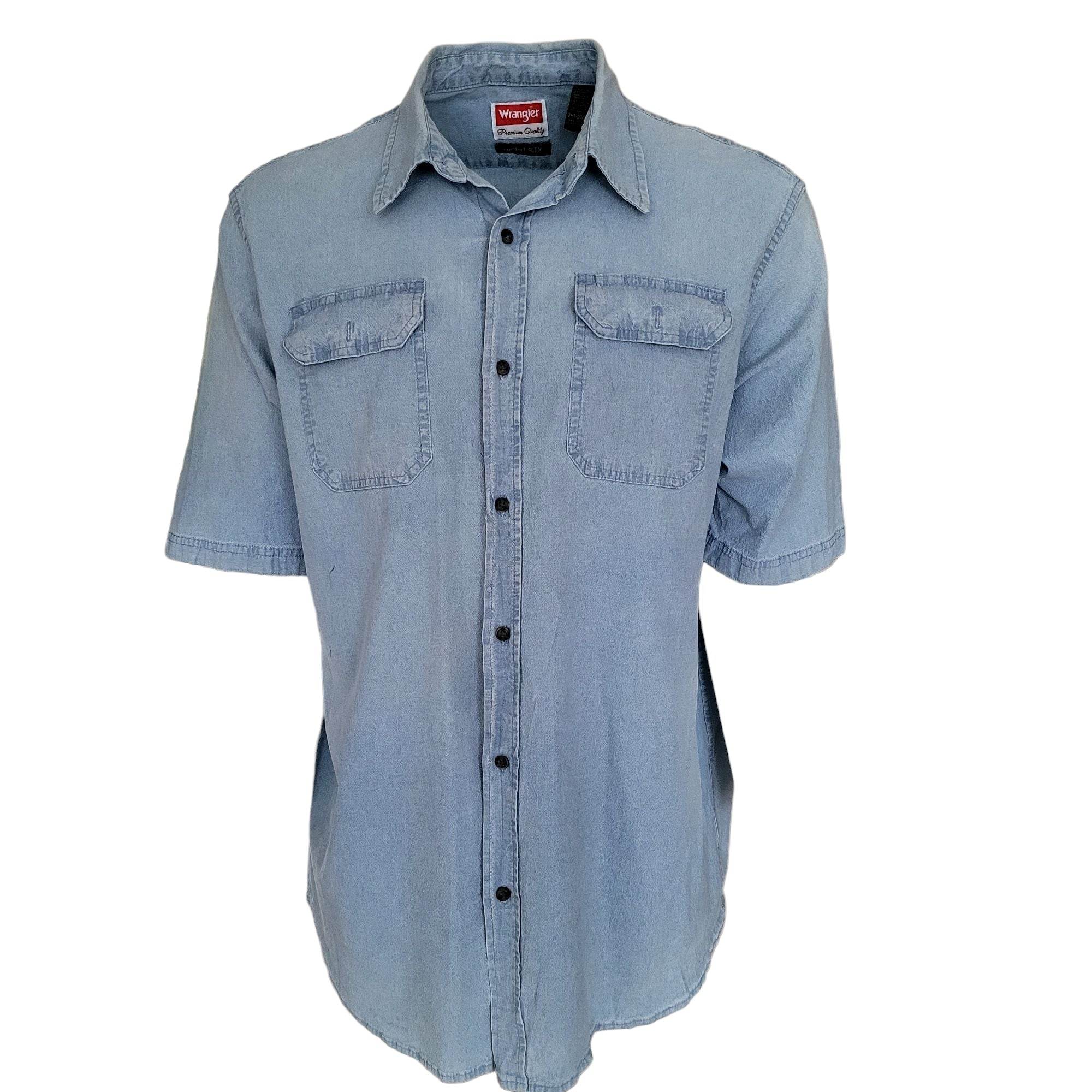 Vintage Wrangler Comfort Flex Denim Shirt Light Blue – 2XT XXL Tall - USASTARFASHION