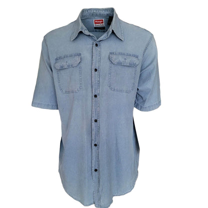 Vintage Wrangler Comfort Flex Denim Shirt Light Blue – 2XT XXL Tall - USASTARFASHION