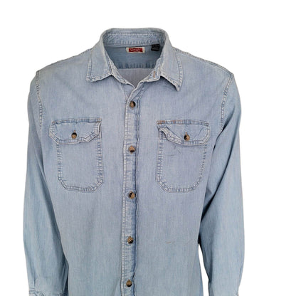 Vintage Wrangler Denim Pearl Snap Shirt – XL, Light Blue - USASTARFASHION
