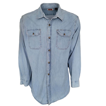 Vintage Wrangler Denim Pearl Snap Shirt – XL, Light Blue - USASTARFASHION