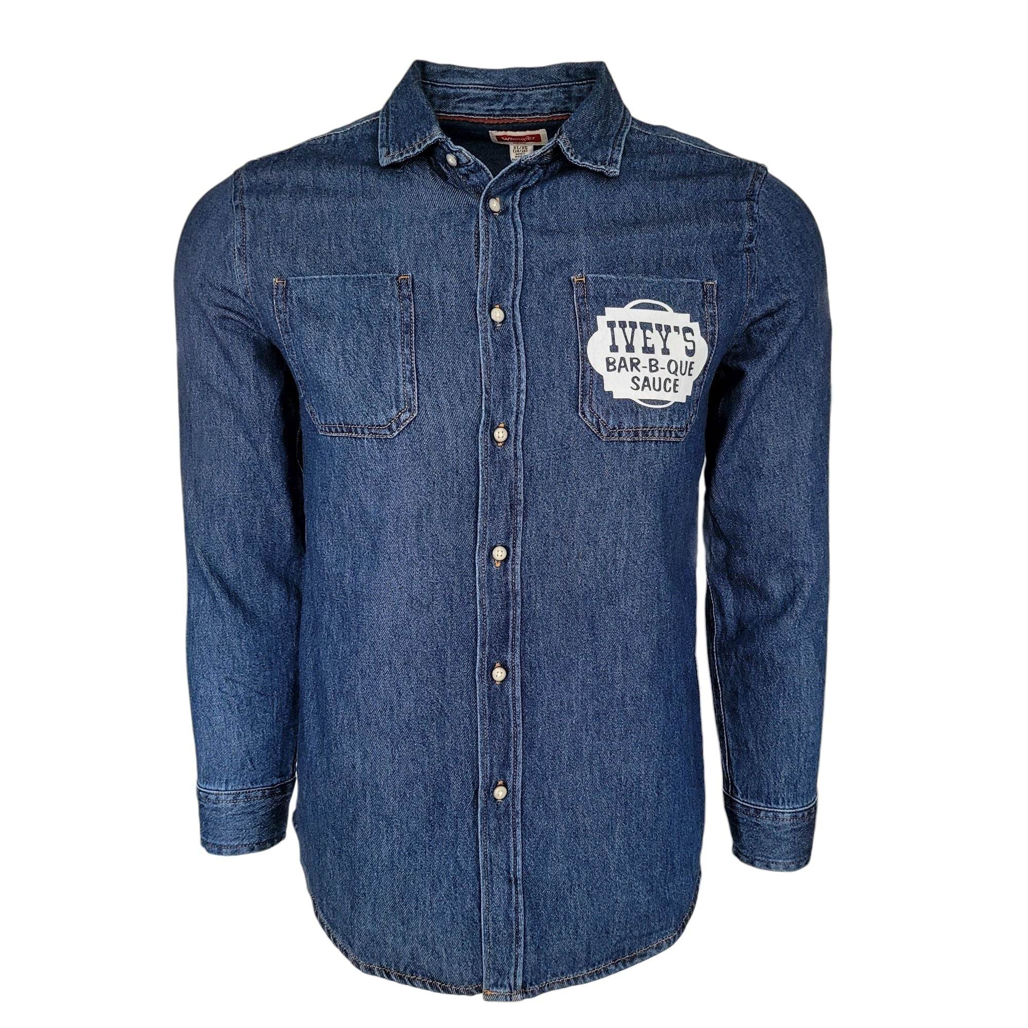 Vintage Wrangler Ivey’s Bar - B - Que Denim Shirt – XL (Husky) - USASTARFASHION