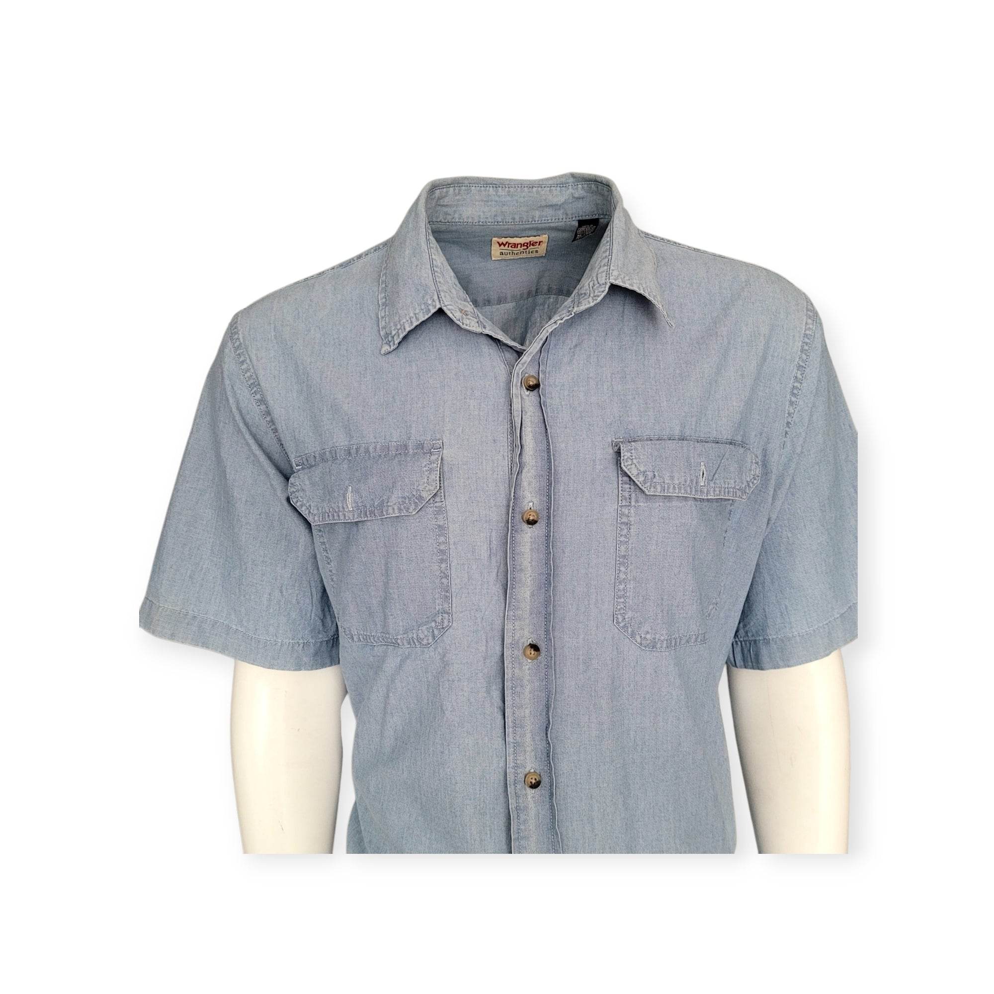 Vintage Wrangler Authentics Short Sleeve Denim Shirt – XL - USASTARFASHION