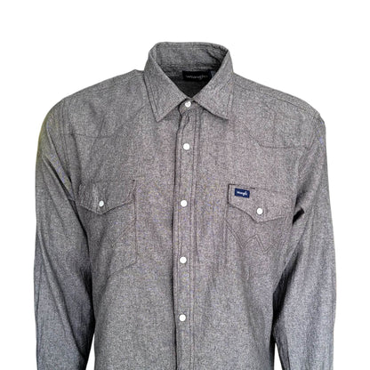 Vintage Wrangler Western Snap Shirt – Grey, Size XL - USASTARFASHION