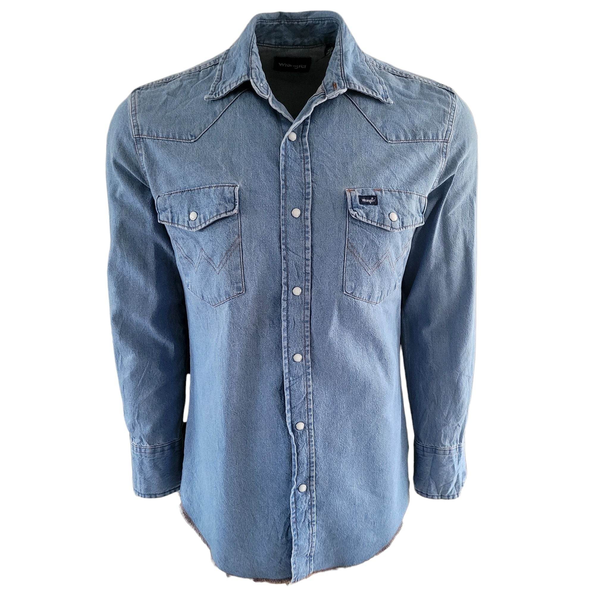 Vintage Wrangler Western Denim Shirt – Size M, Long Sleeve - USASTARFASHION