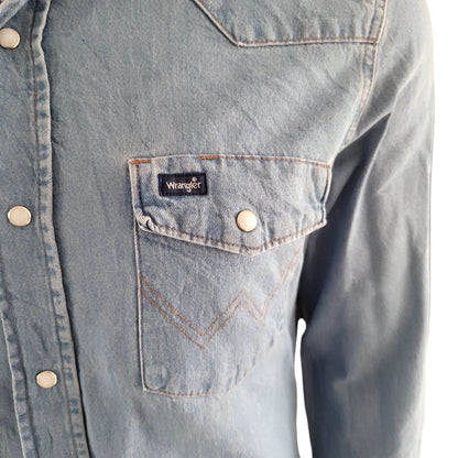 Vintage Wrangler Western Denim Shirt – Size M, Long Sleeve - USASTARFASHION