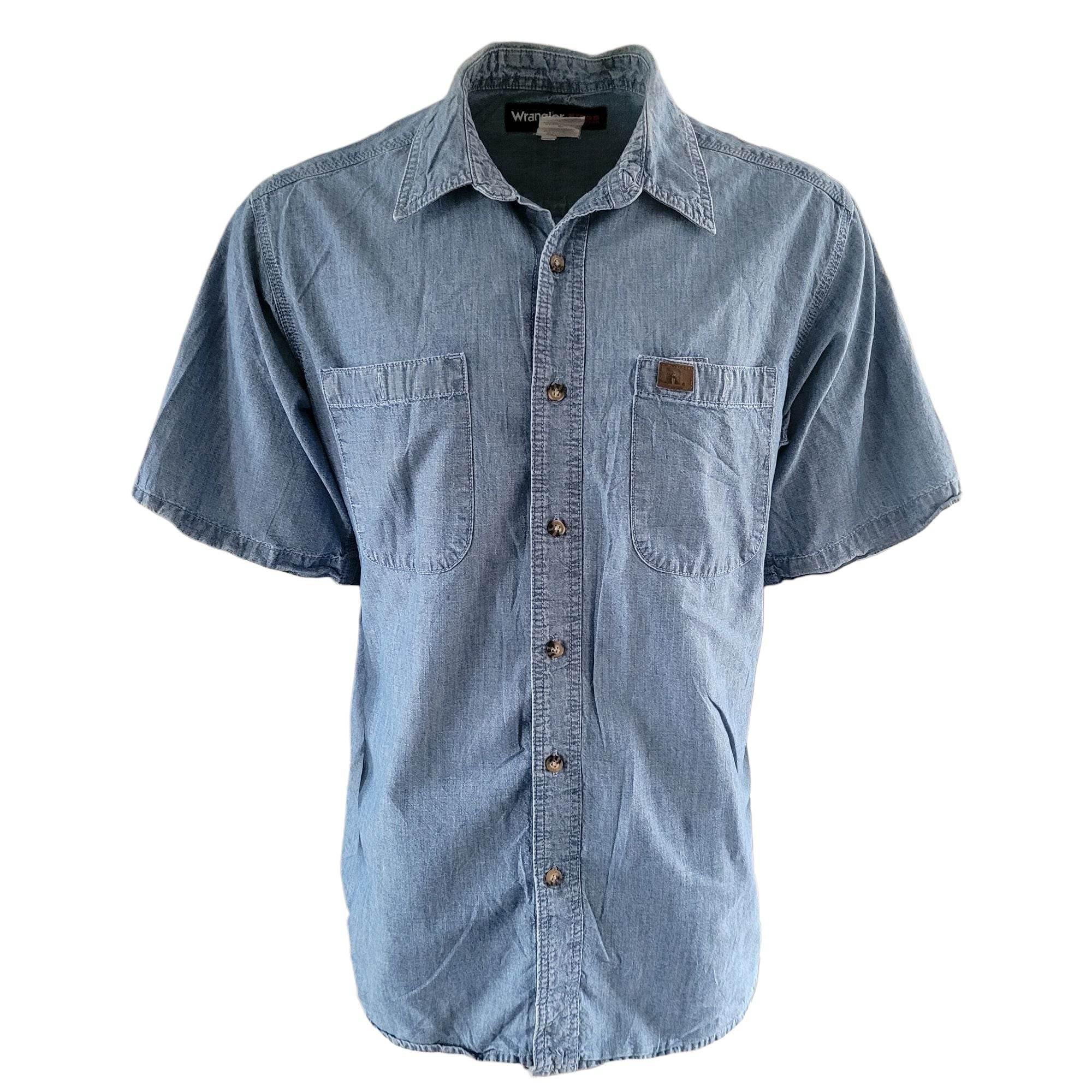 Vintage Wrangler RIGGS Workwear Denim Shirt – Size M, Short Sleeve - USASTARFASHION