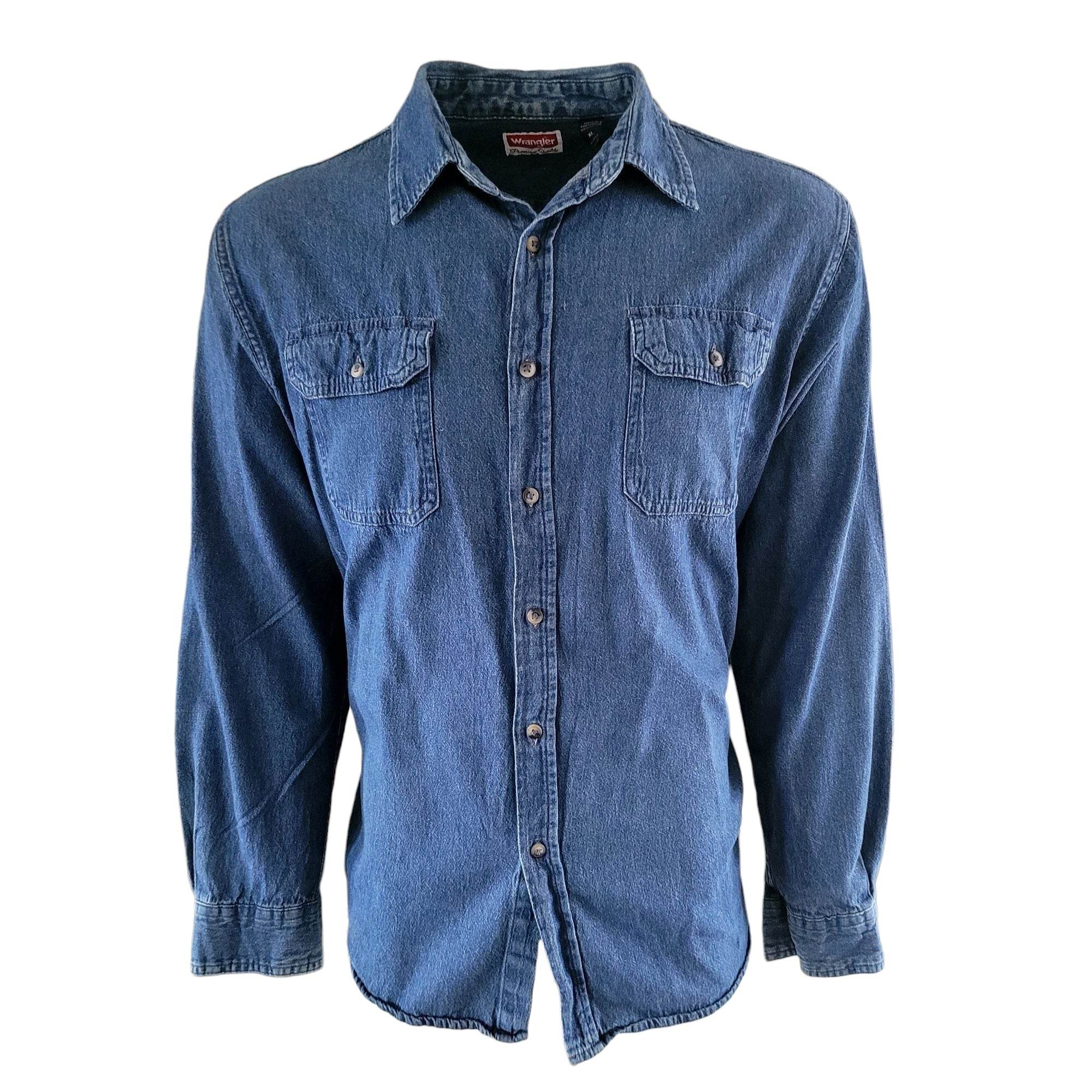 Vintage Wrangler Premium Quality Denim Shirt – Size XL – Long Sleeve – Dark Blue - USASTARFASHION