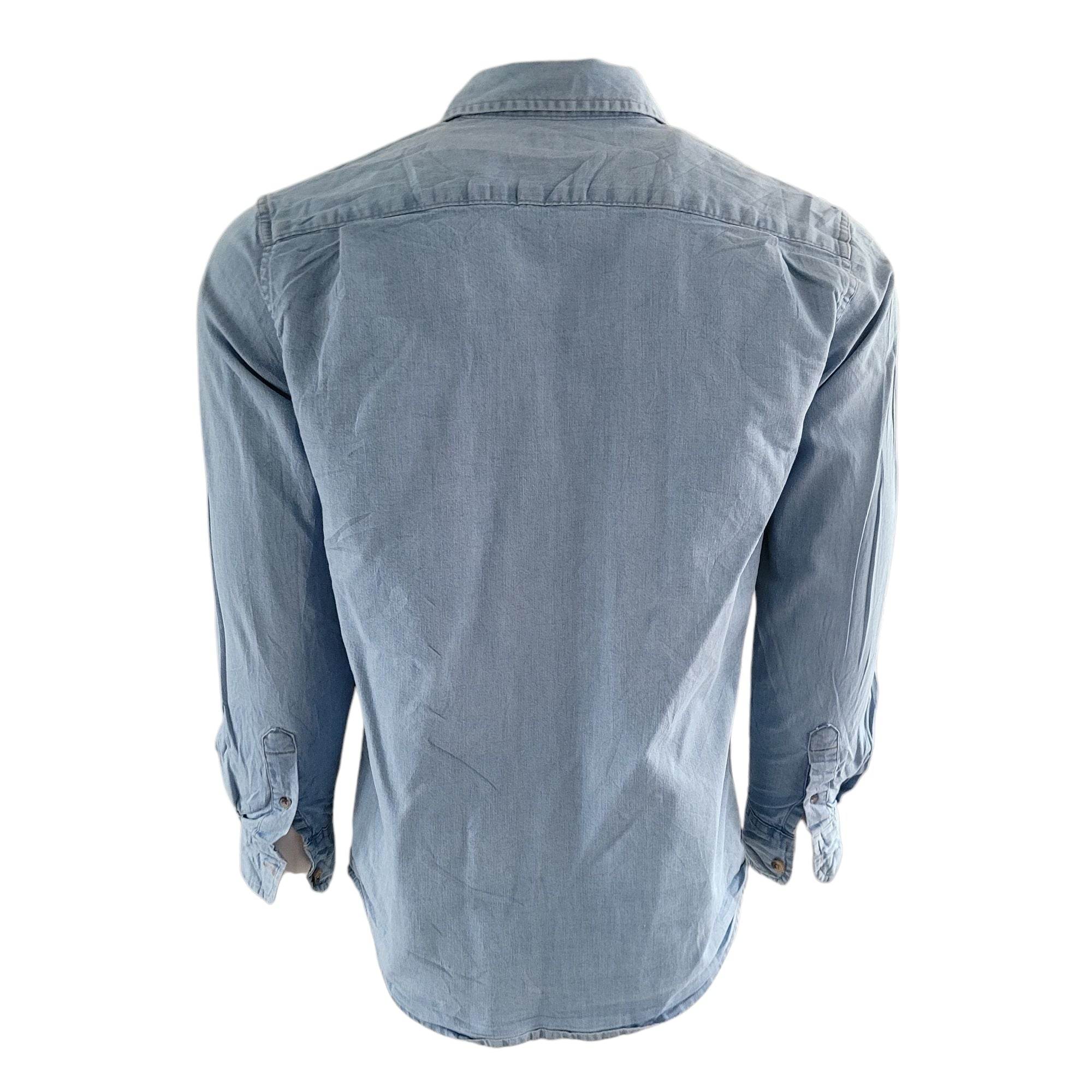 Wrangler Western Stretch Denim Shirt – Light Blue, Size S - USASTARFASHION