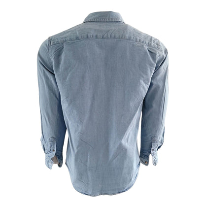 Wrangler Western Stretch Denim Shirt – Light Blue, Size S - USASTARFASHION