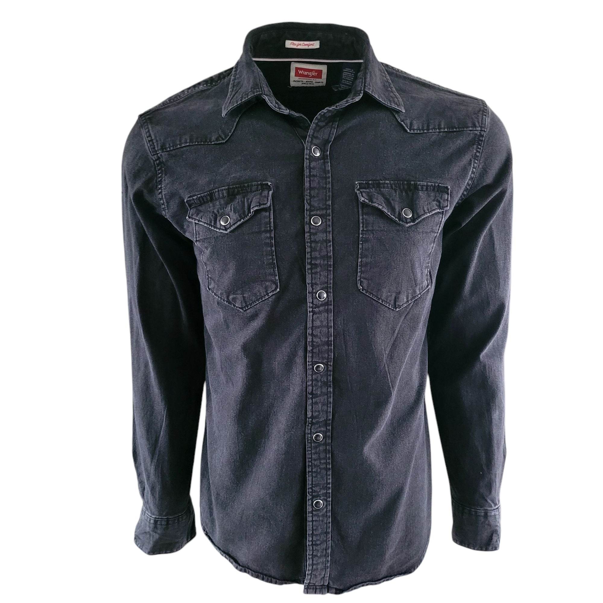 Vintage Wrangler Flex Western Shirt – Faded Black, Size M - USASTARFASHION