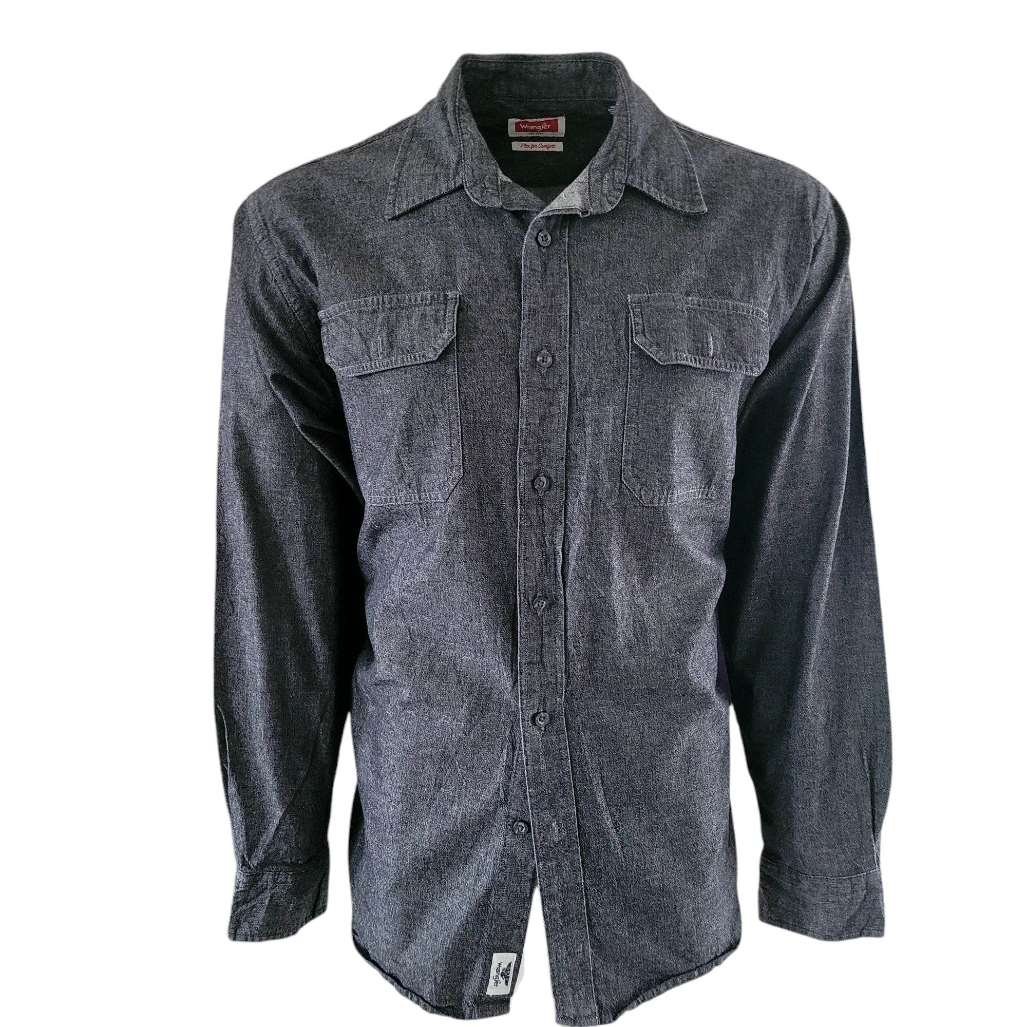 Vintage Wrangler Flex Western Shirt – Charcoal Black, Size L - USASTARFASHION