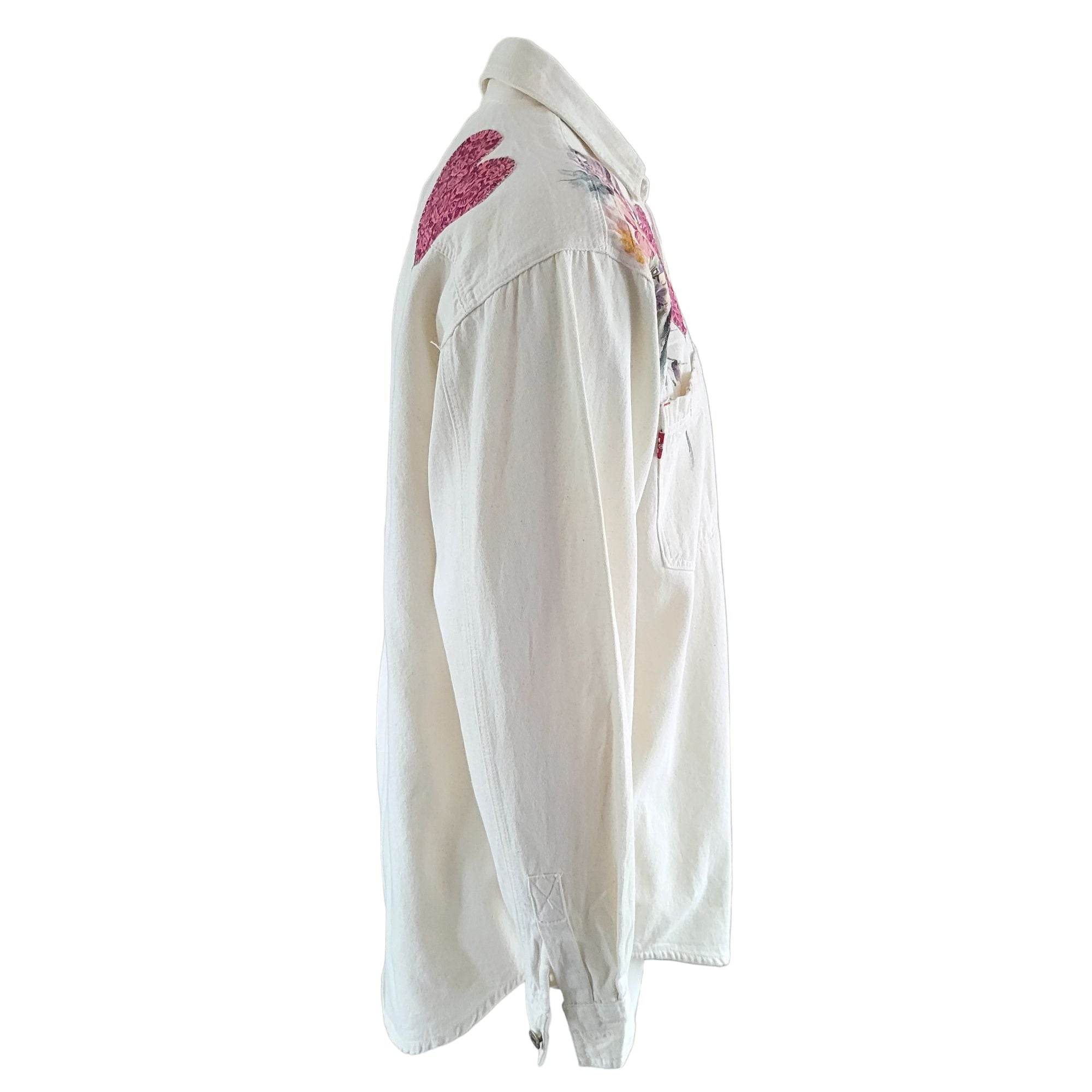 Vintage Milano Bay Western Shirt – White Floral, Size M - USASTARFASHION
