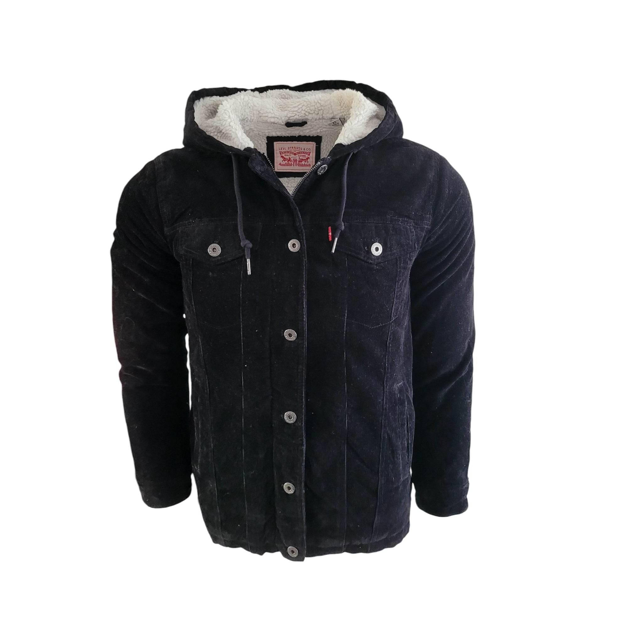 Levi’s Sherpa Lined Black Corduroy Hooded Jacket – Size XS - USASTARFASHION