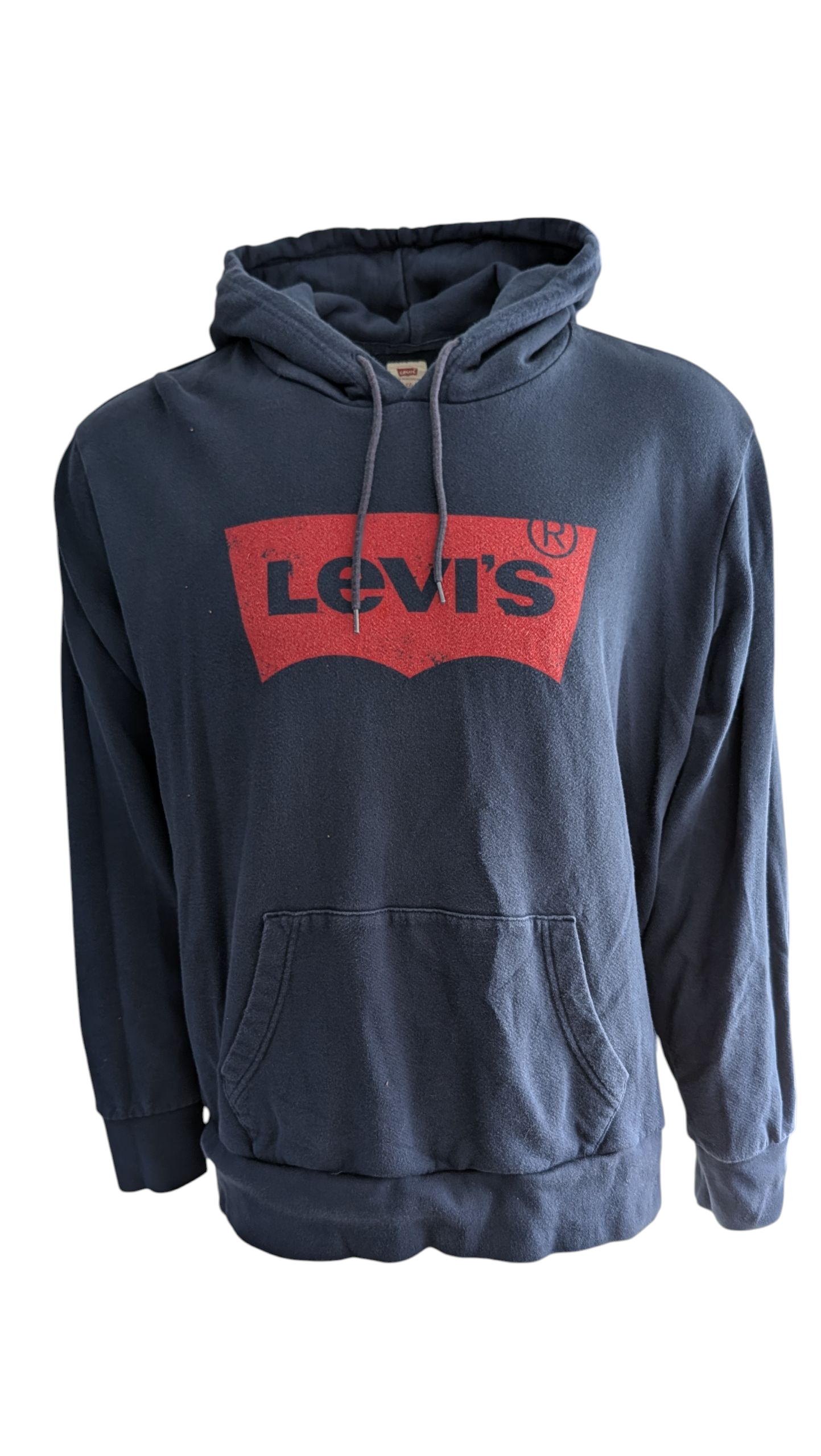 Levi’s Men’s Hoodie XXL Navy Blue Red Batwing Logo Pullover Kangaroo Pocket - USASTARFASHION