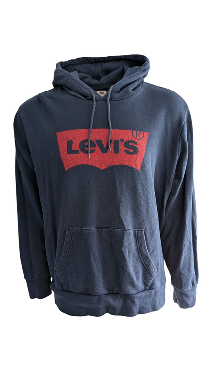 Levi’s Men’s Hoodie XXL Navy Blue Red Batwing Logo Pullover Kangaroo Pocket - USASTARFASHION