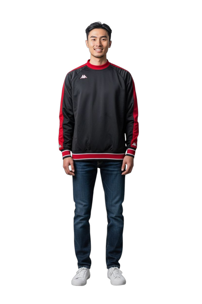 Kappa Youth XL Black Red Pullover Sweatshirt Training Top Logo Crew Neck - USASTARFASHION