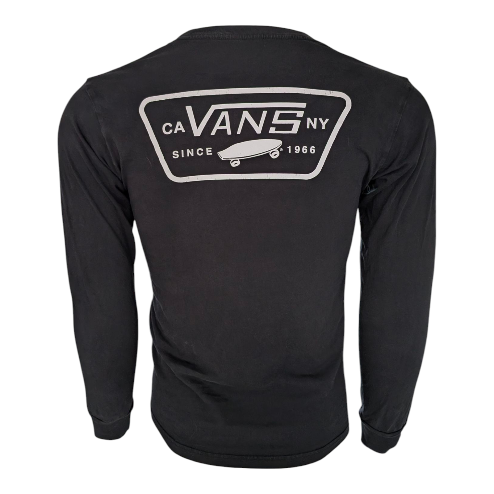 Vans Men’s Small Black Long Sleeve T-Shirt Classic Fit CA NY Logo 100% Cotton - USASTARFASHION