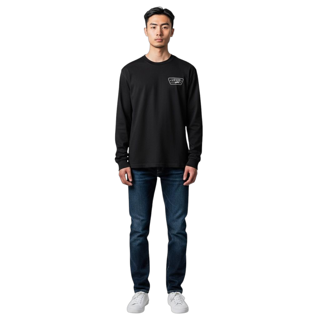 Vans Men’s Small Black Long Sleeve T-Shirt Classic Fit CA NY Logo 100% Cotton - USASTARFASHION