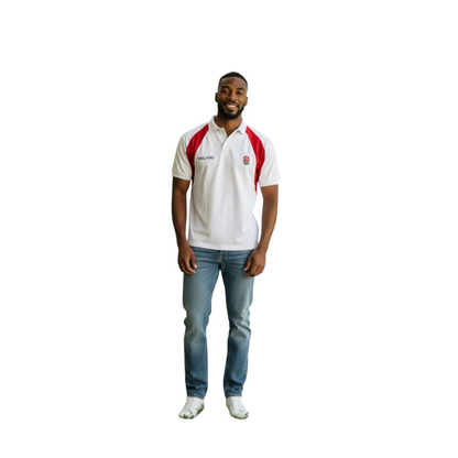 England Rugby Polo Shirt Men’s Size L White Red Rose Crest Short Sleeve Cotton B - USASTARFASHION