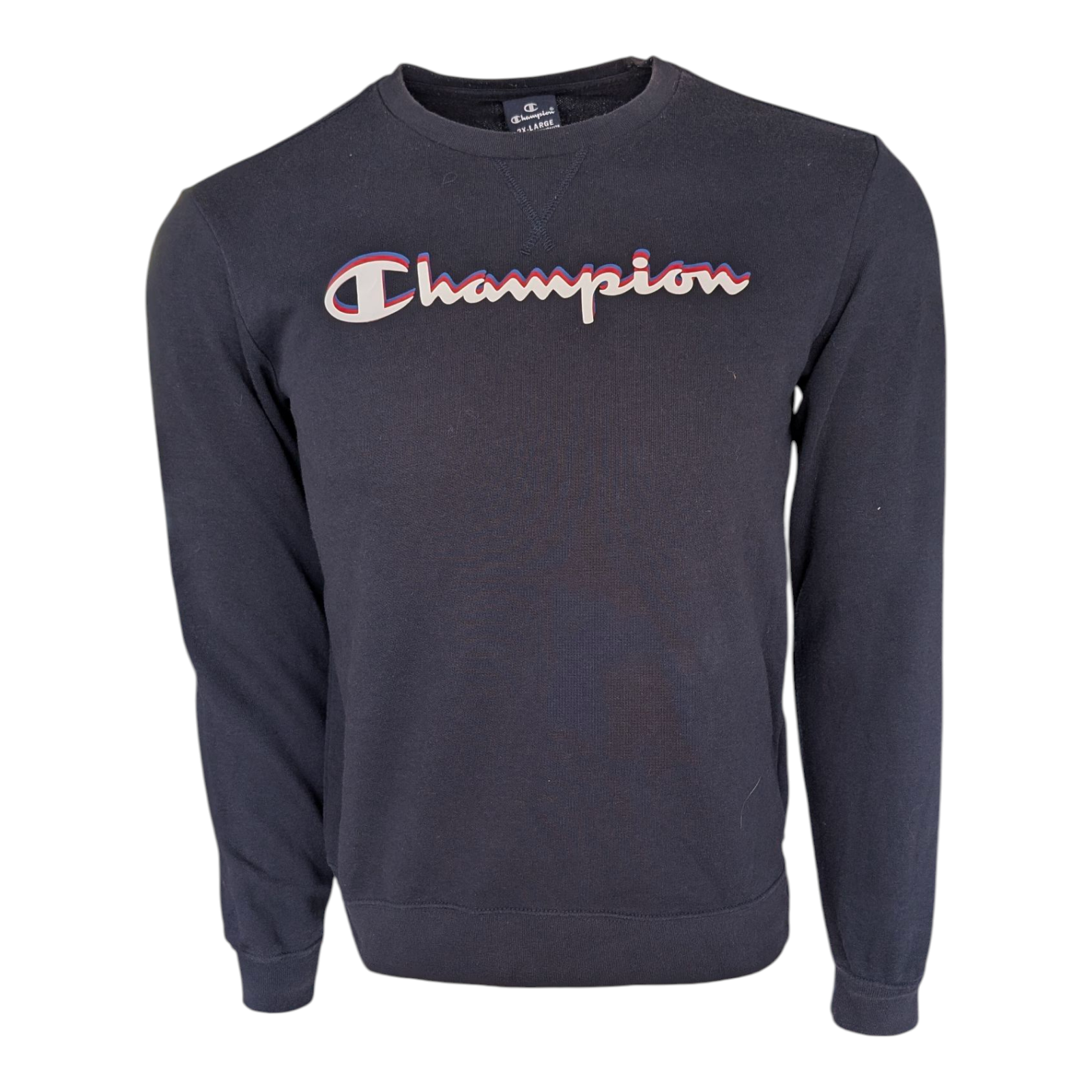 Champion Youth 2XL Sweatshirt Black Crewneck Pullover Logo Jumper (Fits Adult Sm - USASTARFASHION