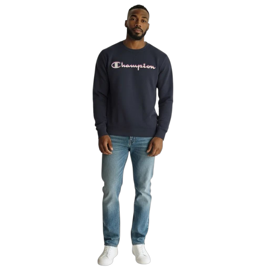Champion Youth 2XL Sweatshirt Black Crewneck Pullover Logo Jumper (Fits Adult Sm - USASTARFASHION