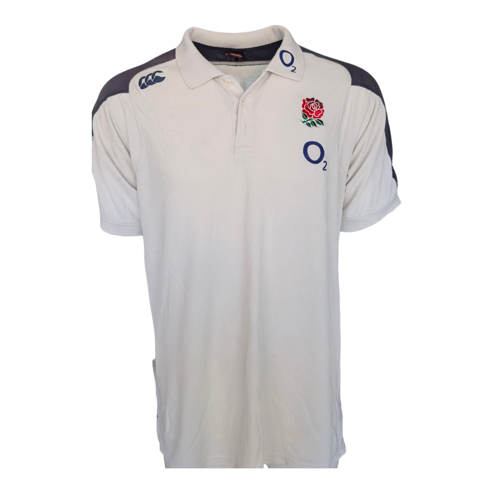 Canterbury England Rugby Polo Shirt 3XL White O2 Sponsor Red Rose Crest Top - USASTARFASHION