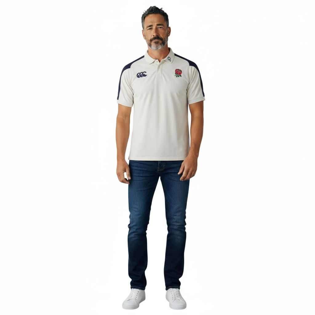 Canterbury England Rugby Polo Shirt 3XL White O2 Sponsor Red Rose Crest Top - USASTARFASHION